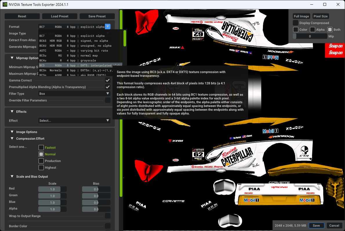 Salvataggio in formato DDS